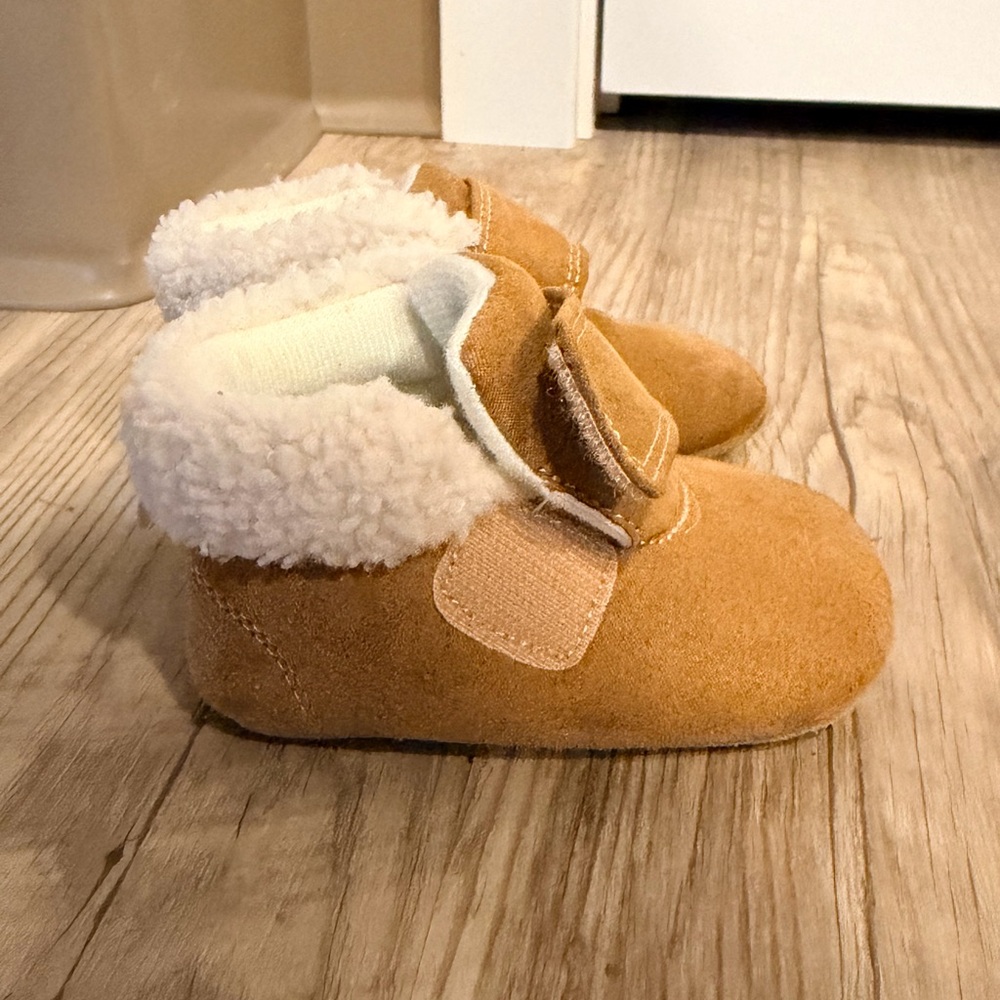 Carter's Tan Faux-Shearling Strap Baby Booties - 12-18 Months